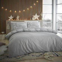 (Double) Catherine Lansfield Snuggle Polar Bear Duvet Cover Set Stone