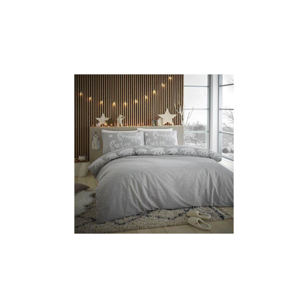 (Double) Catherine Lansfield Snuggle Polar Bear Duvet Cover Set Stone