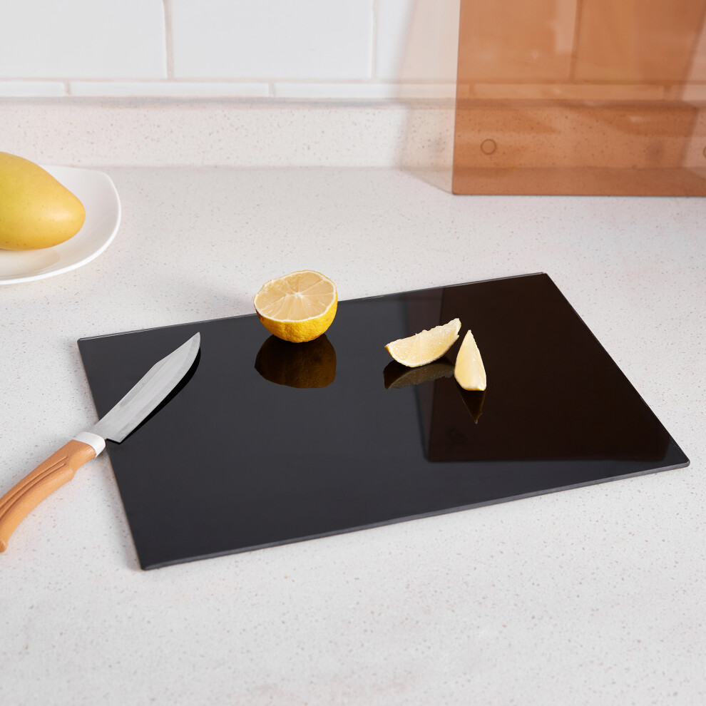 (Black Glass) Glass Worktop Saver Kitchen Chopping Cutting Utensil Board Black Copper Slate