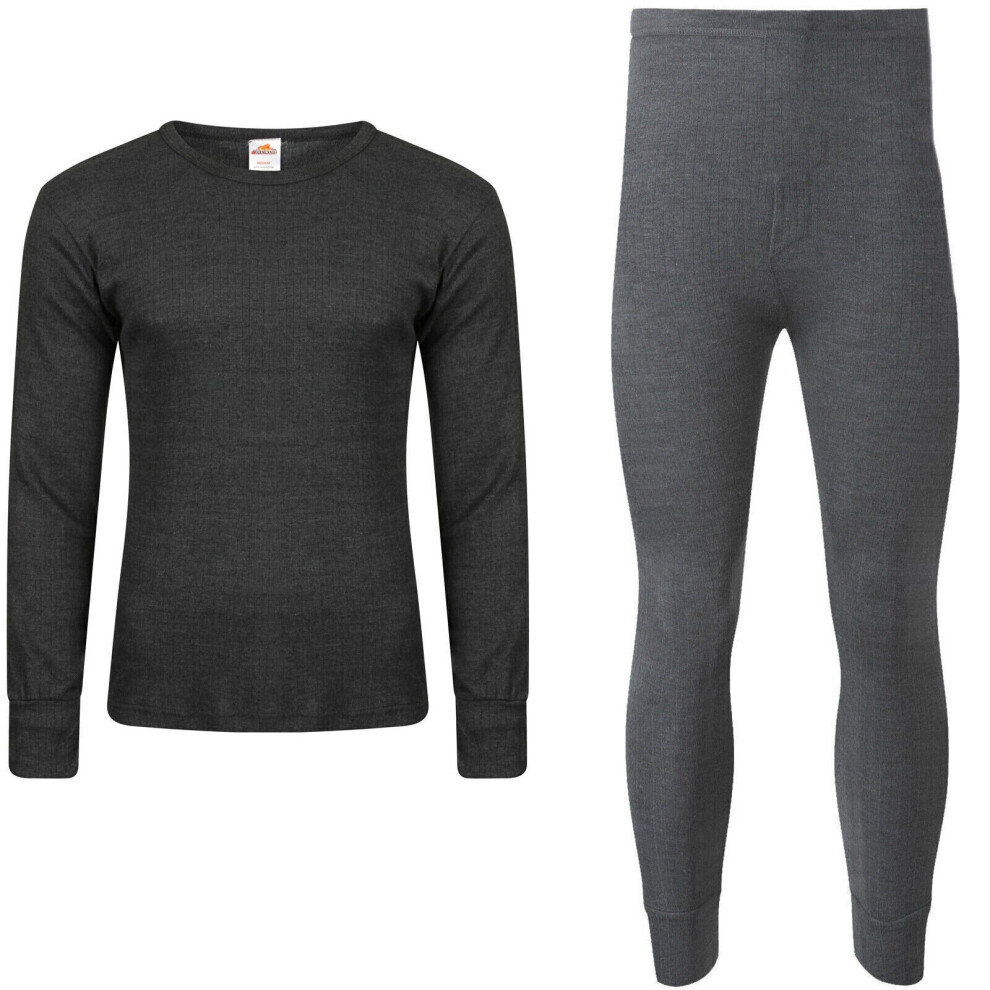 (Grey (Full Vest + Long Jhon), M) Men's Full Set Thermal Underwear Long Sleeve Shirt Vest Top & Long Jhons Trouser