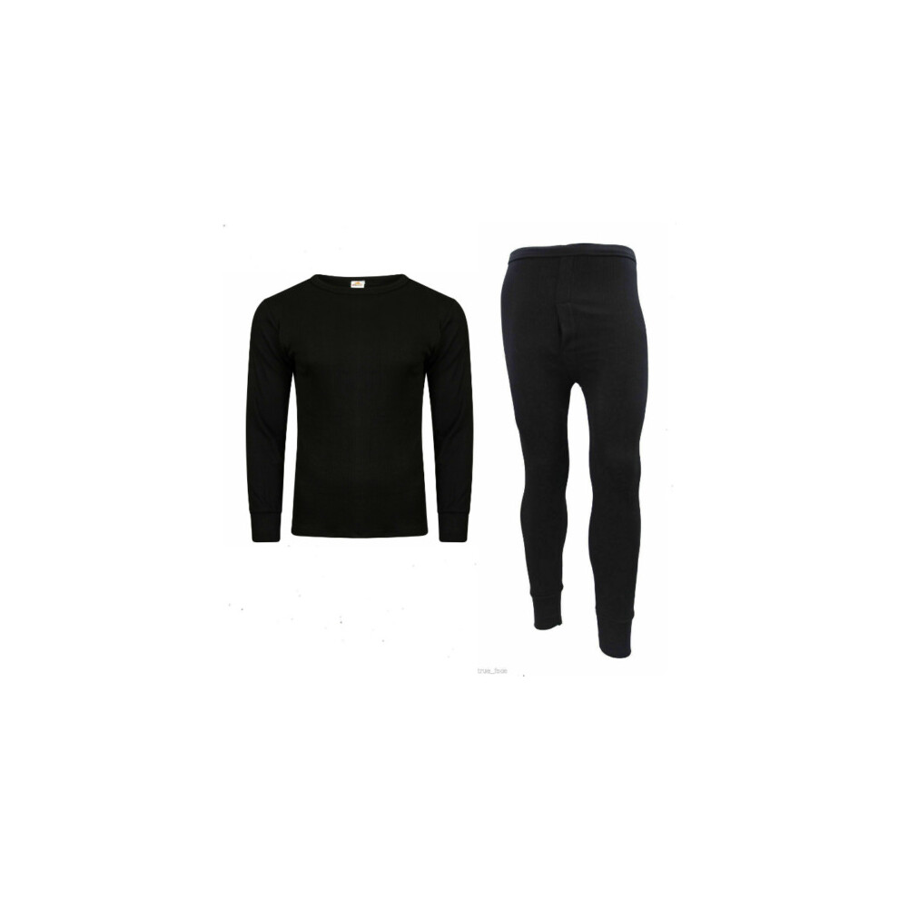(Black (Full Vest + Long Jhon), M) Men's Full Set Thermal Underwear Long Sleeve Shirt Vest Top & Long Jhons Trouser