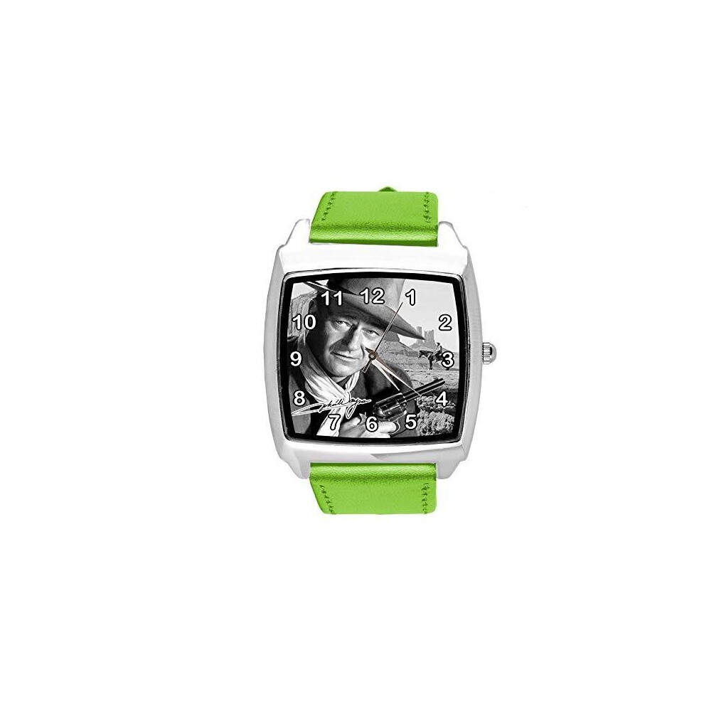 Photos - Wrist Watch Green Leather Square Watch for Fans of Western Movies