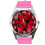 Hot Pink Leather Round Watch for Flowers Fans e2 1