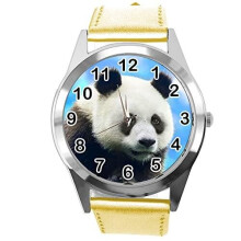 Gold Leather Round Watch for Fans of Panda