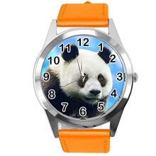 Orange Leather Round Watch for Fans of Panda
