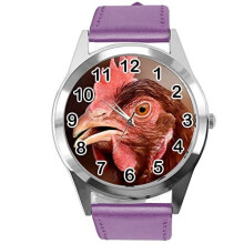 Purple Leather Round Watch for Fans of Chicken
