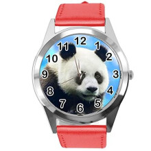Red Leather Round Watch for Fans of Panda