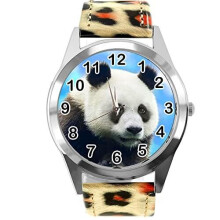 Leopard Print Leather Round Watch for Fans of Panda