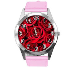 Pink Leather Round Watch for Flowers Fans e1