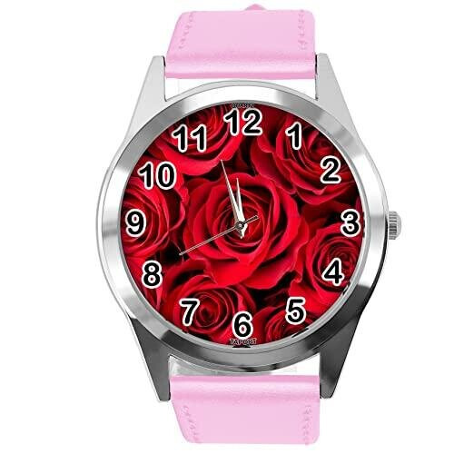 Pink Leather Round Watch for Flowers Fans e1