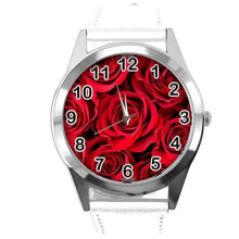 White Leather Round Watch for Flowers Fans e1