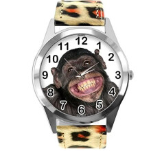 Leopard Print Leather Round Watch for Fans of Monkey
