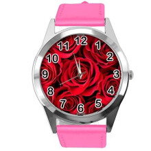 Hot Pink Leather Round Watch for Flowers Fans e1