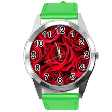 Green Leather Round Watch for Flowers Fans e1