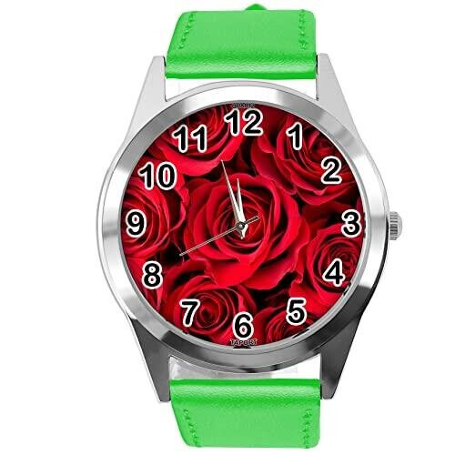 Green Leather Round Watch for Flowers Fans e1