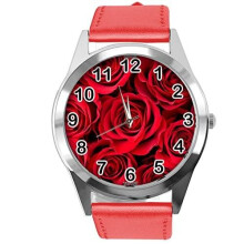Red Leather Round Watch for Flowers Fans e1