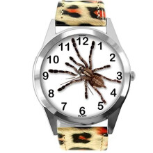 Leopards Print Leather Round Watch for Fans of Spider