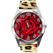 Leopard Print Leather Round Watch for Flowers Fans e1