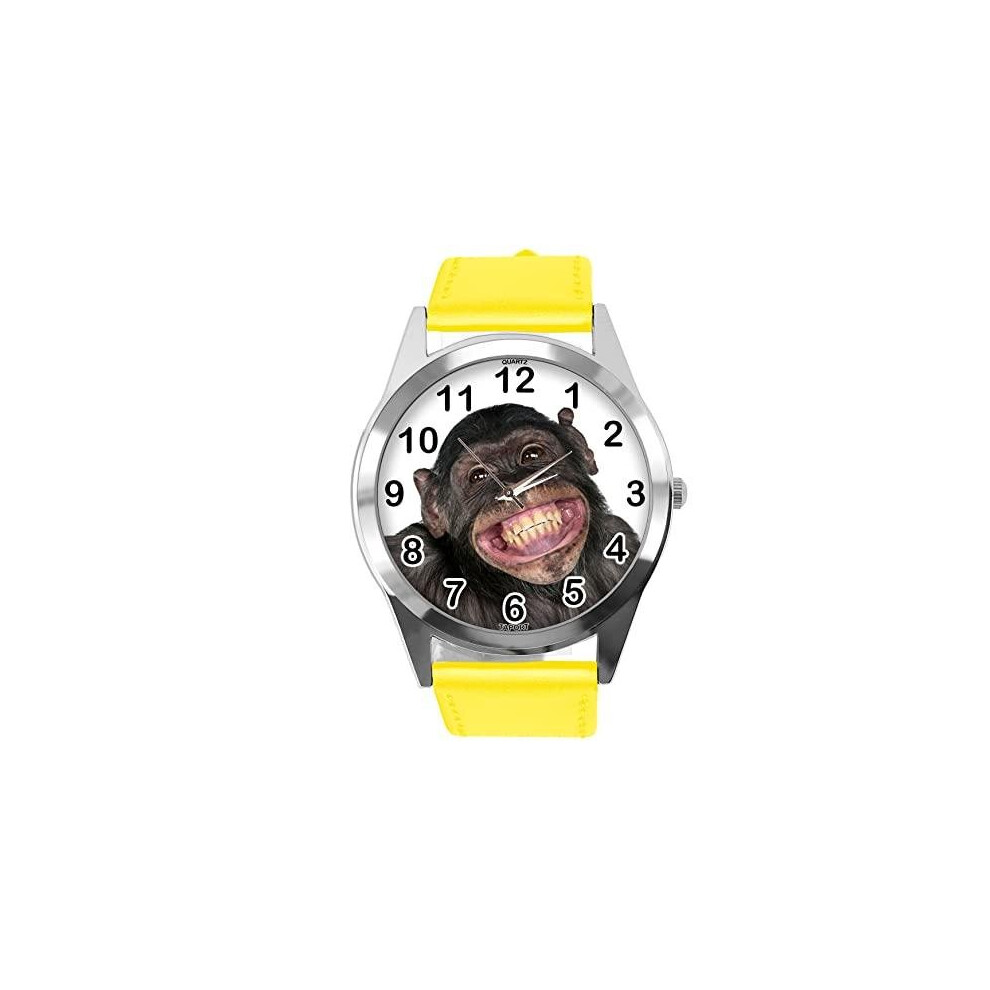 Yellow Leather Round Watch for Fans of Monkey-image-OPC-P9YT7PC-NEW