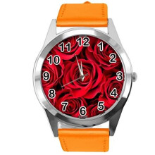 Orange Leather Round Watch for Flowers Fans e1