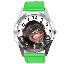 Green Leather Round Watch for Fans of Monkey