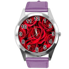 Purple Leather Round Watch for Flowers Fans e1