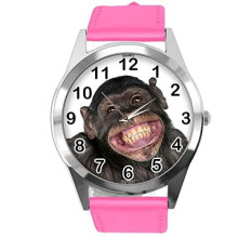 hot Pink Leather Round Watch for Fans of Monkey
