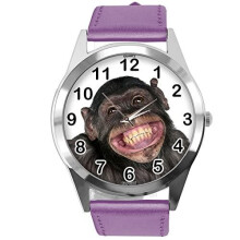 Purple Leather Round Watch for Fans of Monkey
