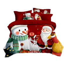 (Red, 200 x 230cm) 3pcs Christmas Bedding Set Santa Claus Print Quilt Cover Snowman Pillowcase