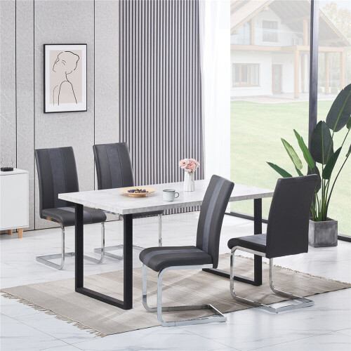 (1*grey table+4 chairs) Grey dining table and chairs set PU chairs