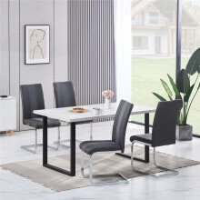 (1*white table+4 chairs) Grey dining table and chairs set PU chairs