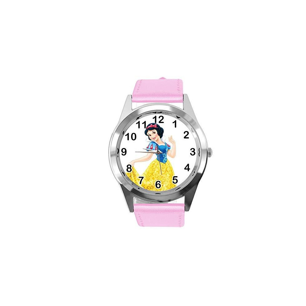 Photos - Wrist Watch Pink Leather Round Watch for Fans of Princess