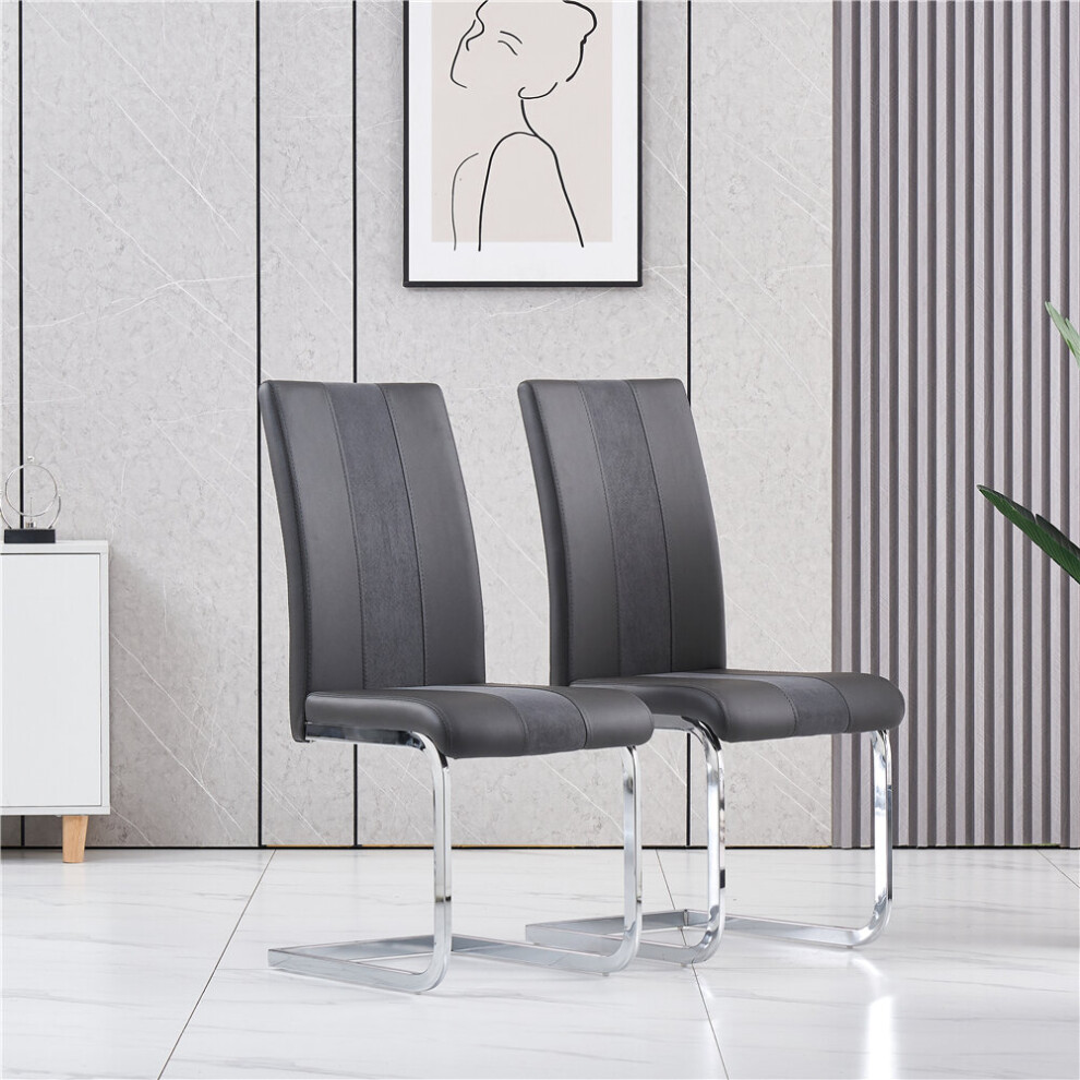 (2 PCS) PU Leather Dining Chairs Bedroom Kitchen Office