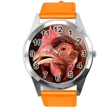 Orange Leather Round Watch for Fans of Chicken