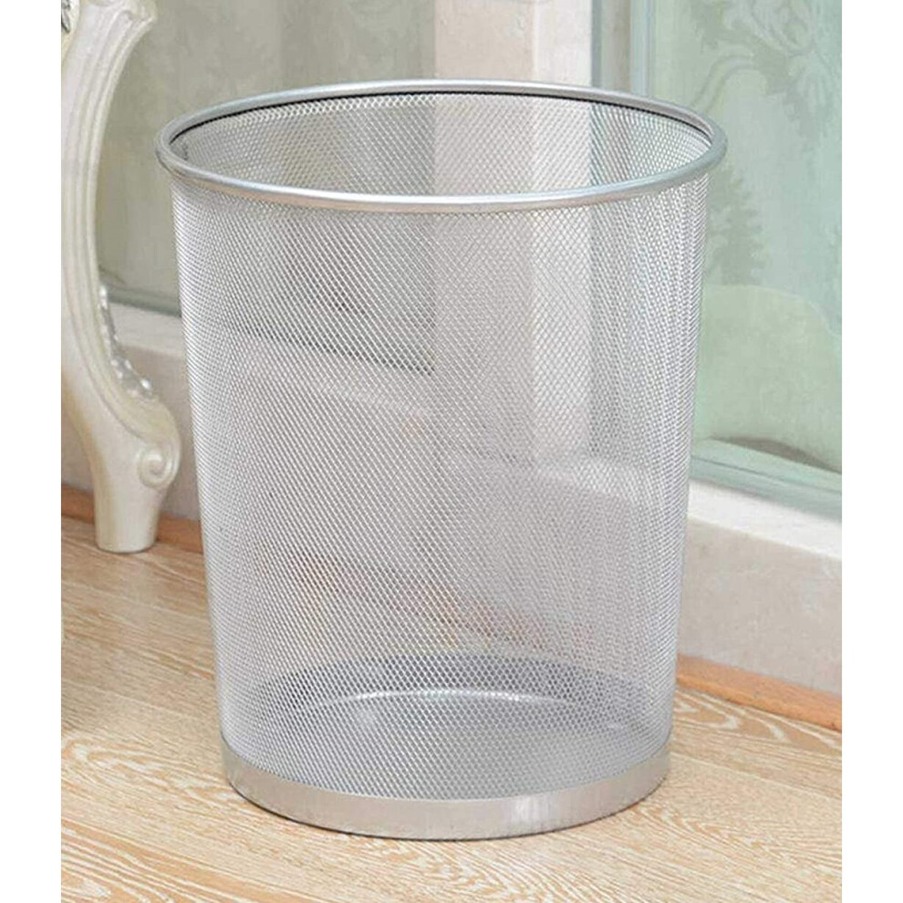 10'' Metal Mesh Silver Wire Bin Rubbish Paper Waste Home Office Bedroom Sturdy