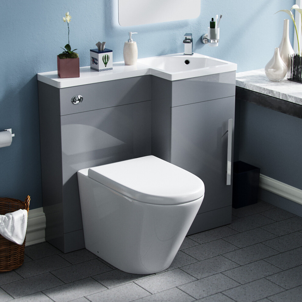 Ellen 900mm Grey Right Hand WC Basin Vanity and Toilet Unit Suite - Flat Pack