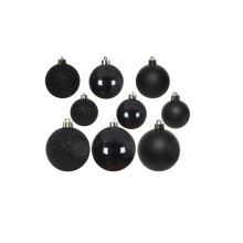 60 Black Christmas Tree Baubles Shatterproof Decoration Glitter Shiny