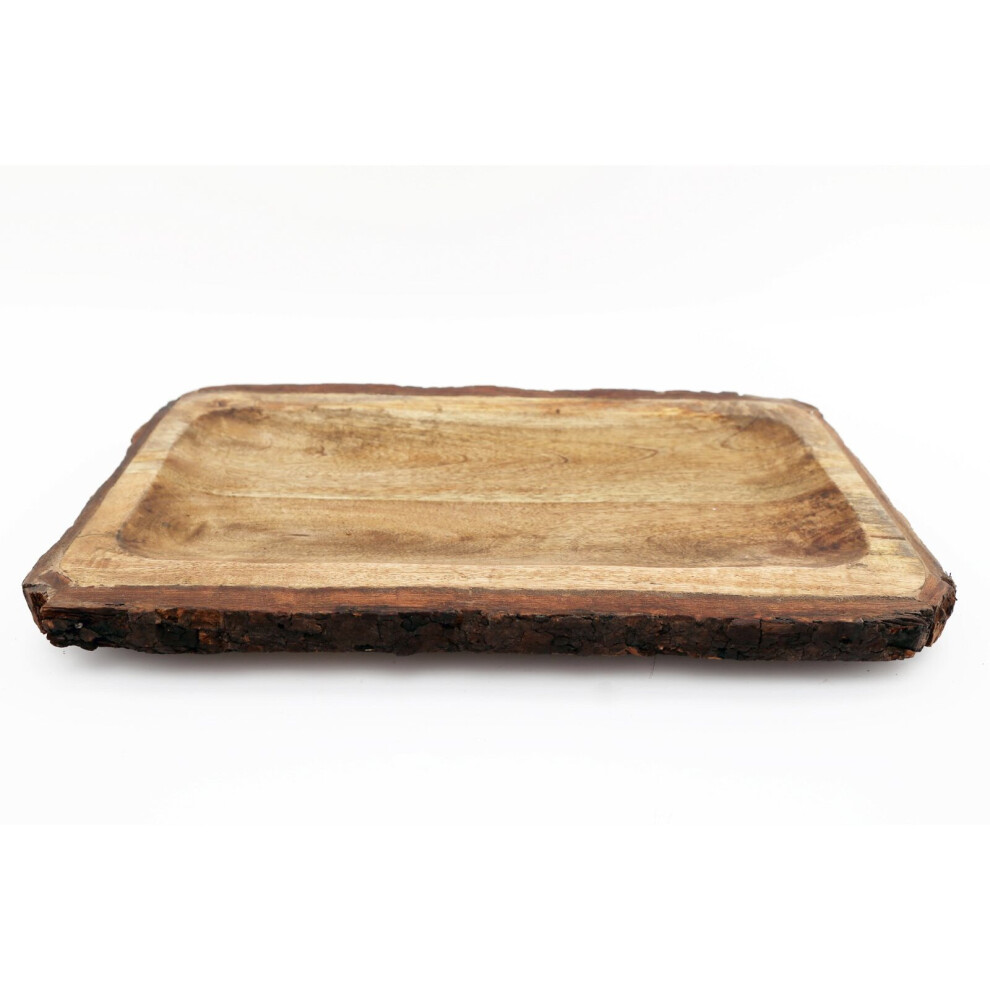 Large Wooden Platter Tray With Bark Edging