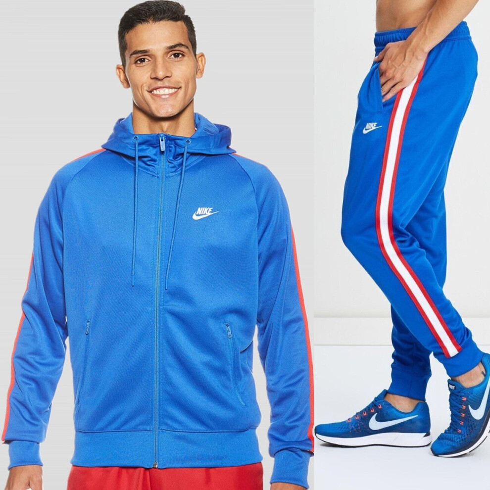 (Blue, L) Nike Mens Tribute Poly Hooded Sports Tracksuit