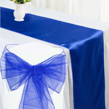 (Royal Blue, 100 Sashes + 10 Runners) Time to Sparkle Organza Chair Sashes Bows + Satin Table Runner Wedding Party Decoration