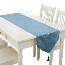 (Baby blue;1PC, 31 x 183CM) Time to Sparkle Glitter Sequin Tassel Table Runner Sparkly Shiny Bling Wedding Party