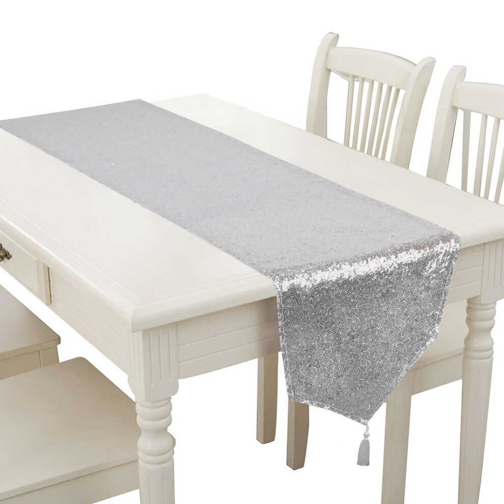 (Silver;2PCS, 31 x 275CM) Time to Sparkle Glitter Sequin Tassel Table Runner Sparkly Shiny Bling Wedding Party-image-OPC-P9YXSDN-NEW