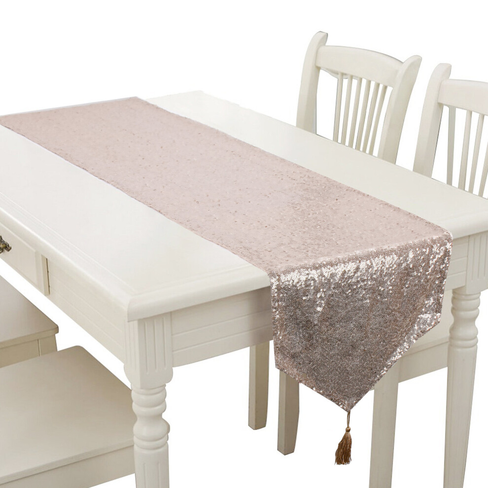 (Ivory;3PCS, 31 x 230CM) Time to Sparkle Glitter Sequin Tassel Table Runner Sparkly Shiny Bling Wedding Party-image-OPC-P9YXSCW-NEW