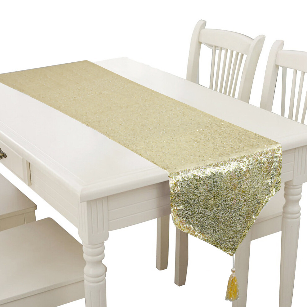 (Light gold;3PCS, 31 x 300CM) Time to Sparkle Glitter Sequin Tassel Table Runner Sparkly Shiny Bling Wedding Party-image-OPC-P9YXSGV-NEW