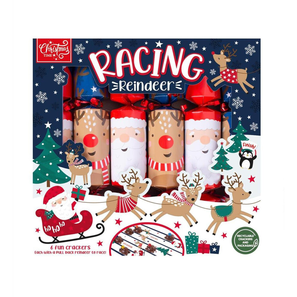 6 Christmas Crackers Racing Board Game Kids Xmas Table Fun Gifts Hats Reindeer