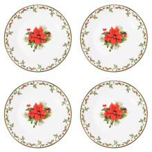 Set Of 4 Side Plates Christmas Holly Porcelain Festive Dinner Setting