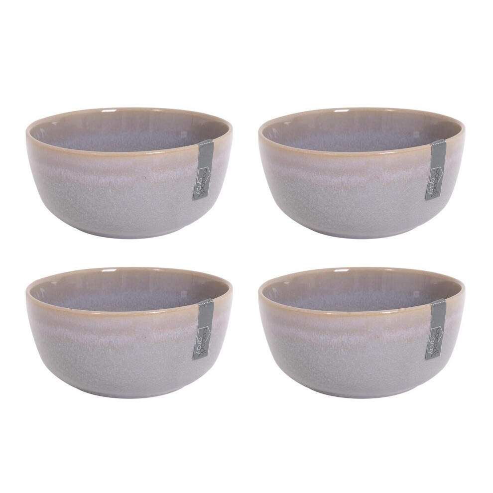 Set of 4 Reactive Glaze Stoneware Food Bowls Blue Green Grey Dinnerware Set