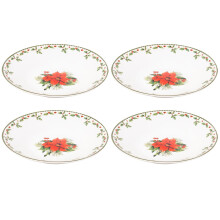 Set Of 4 Bowls Christmas Holly Porcelain Festive Dinner Setting Xmas