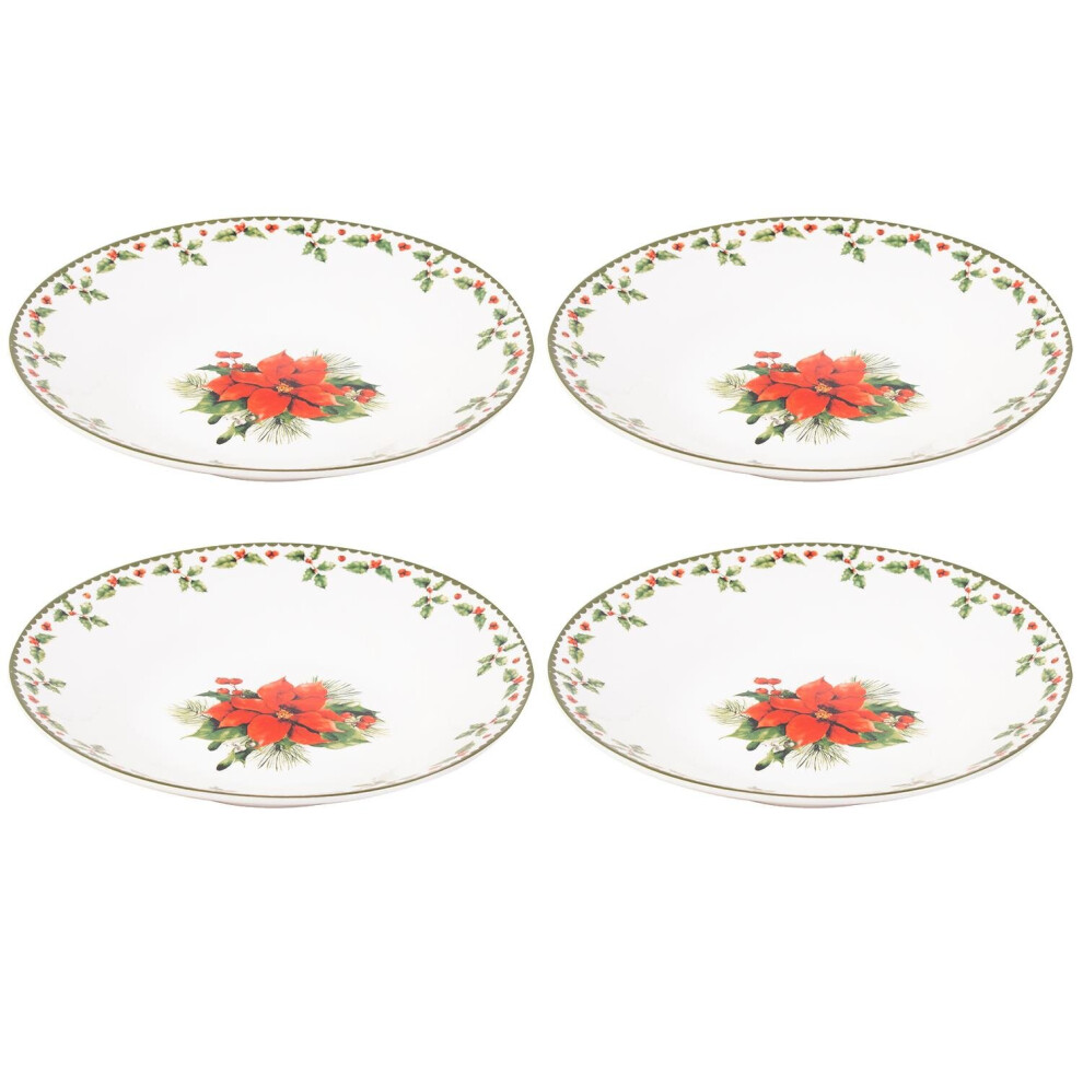 Harvey & Mason Set Of 4 Bowls Christmas Holly Porcelain Festive Dinner Setting Xmas