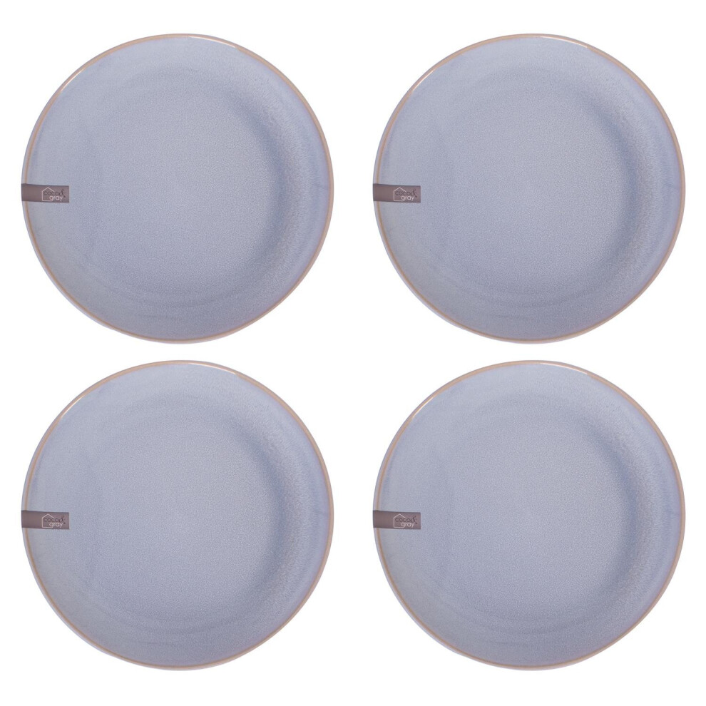 Set of 4 Reactive Glaze Stoneware Dinner Plates Blue Green Grey Dinnerware Set